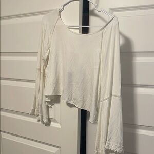 POL Cream Asymmetrical Crop Blouse 3/4 Sleeve